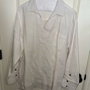 White Long Sleeve Split-Neck Tunic Shirt